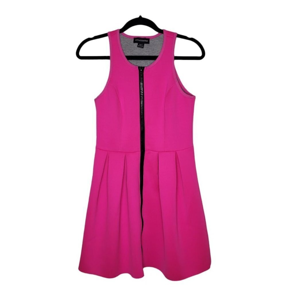 Style Stalker neon pink full zip Neoprene Scuba skater dress size Small 2